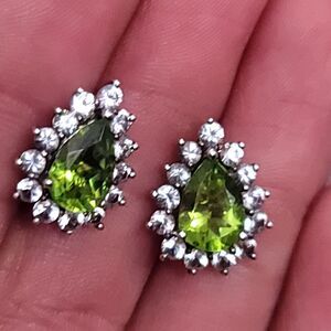 Green Peridot 925 Sterling Silver Stud Earrings